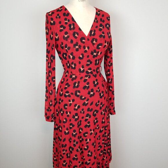 CAbi Sexy 5771 Siren Red Leopard Nylon Net Midi Wrap Dress * Ladies Size XS NEW - Picture 1 of 11